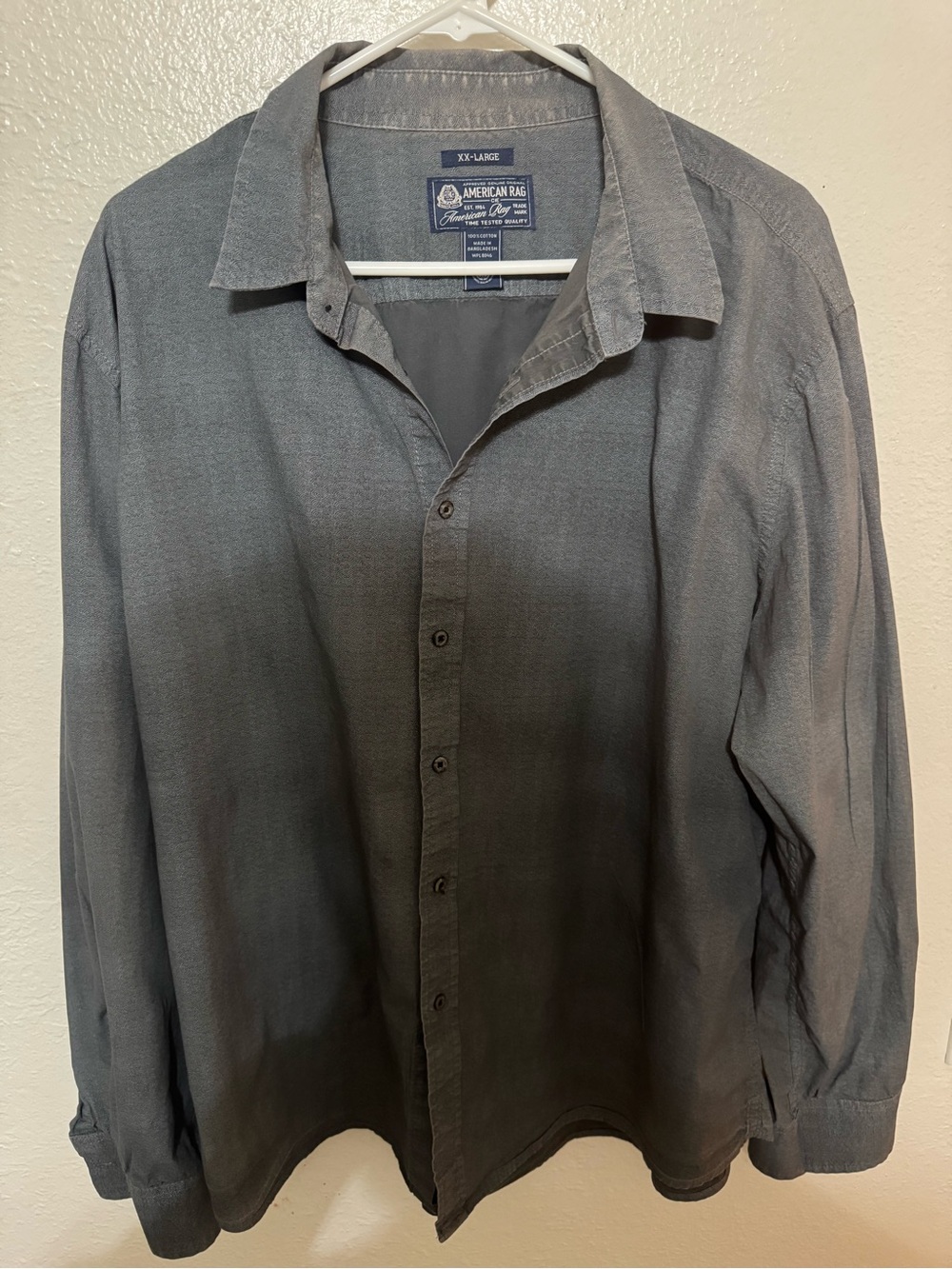 American Rag Cie Grey Long Sleeve Button Up Shirt Men's Size XXL 100% Cotton.